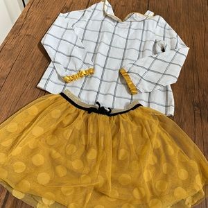 Girls Checked Blouse and Gold Polka Tulle Skirt